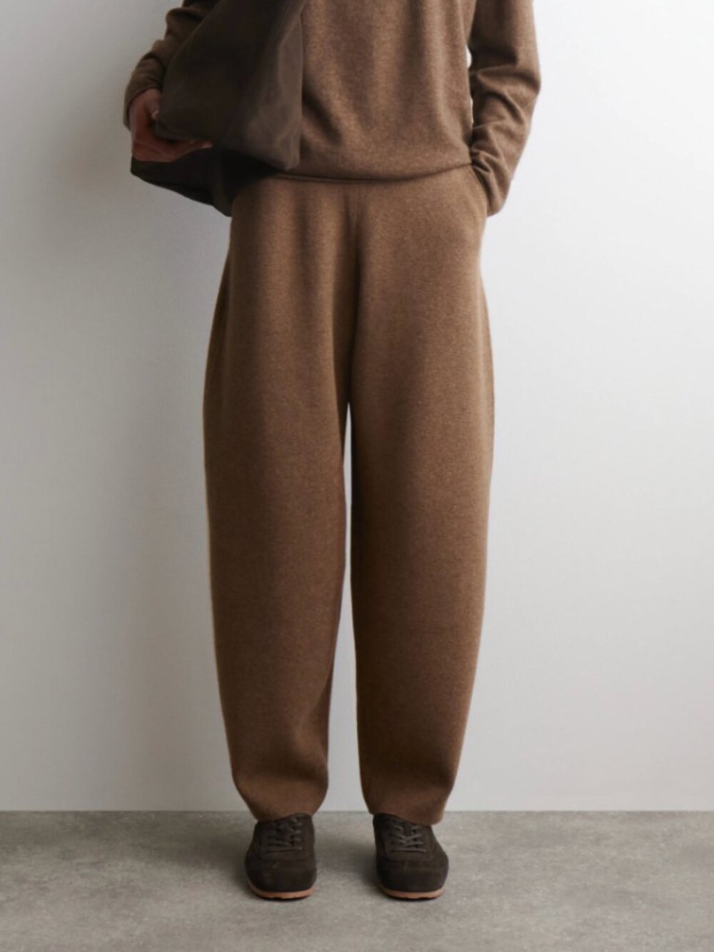 COS Merino Wool Barrel Leg Pants - brown melange - NWT
